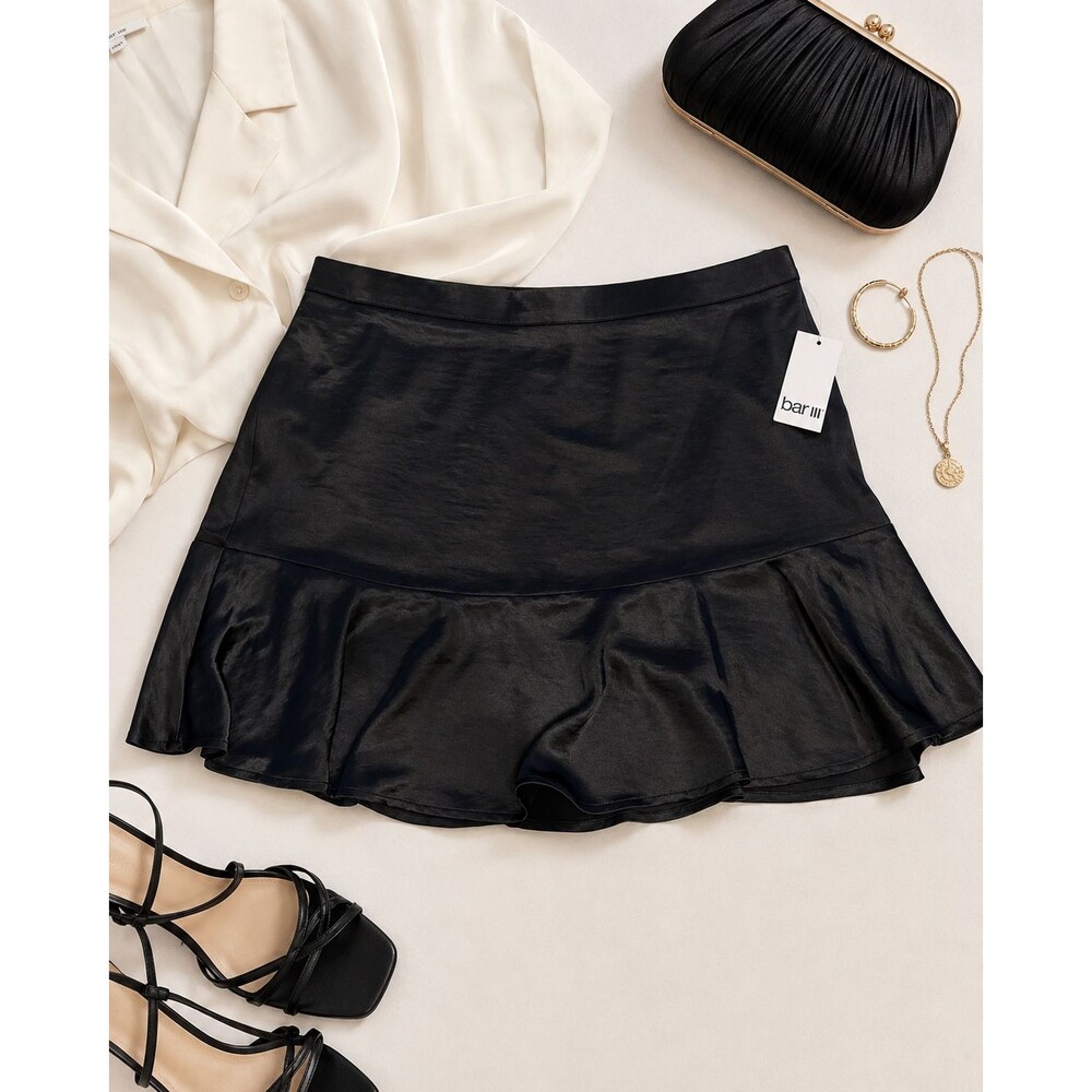 NWT Bar III Women’s‎ L Deep Black Flounce Ruffle Mini Skirt Party
